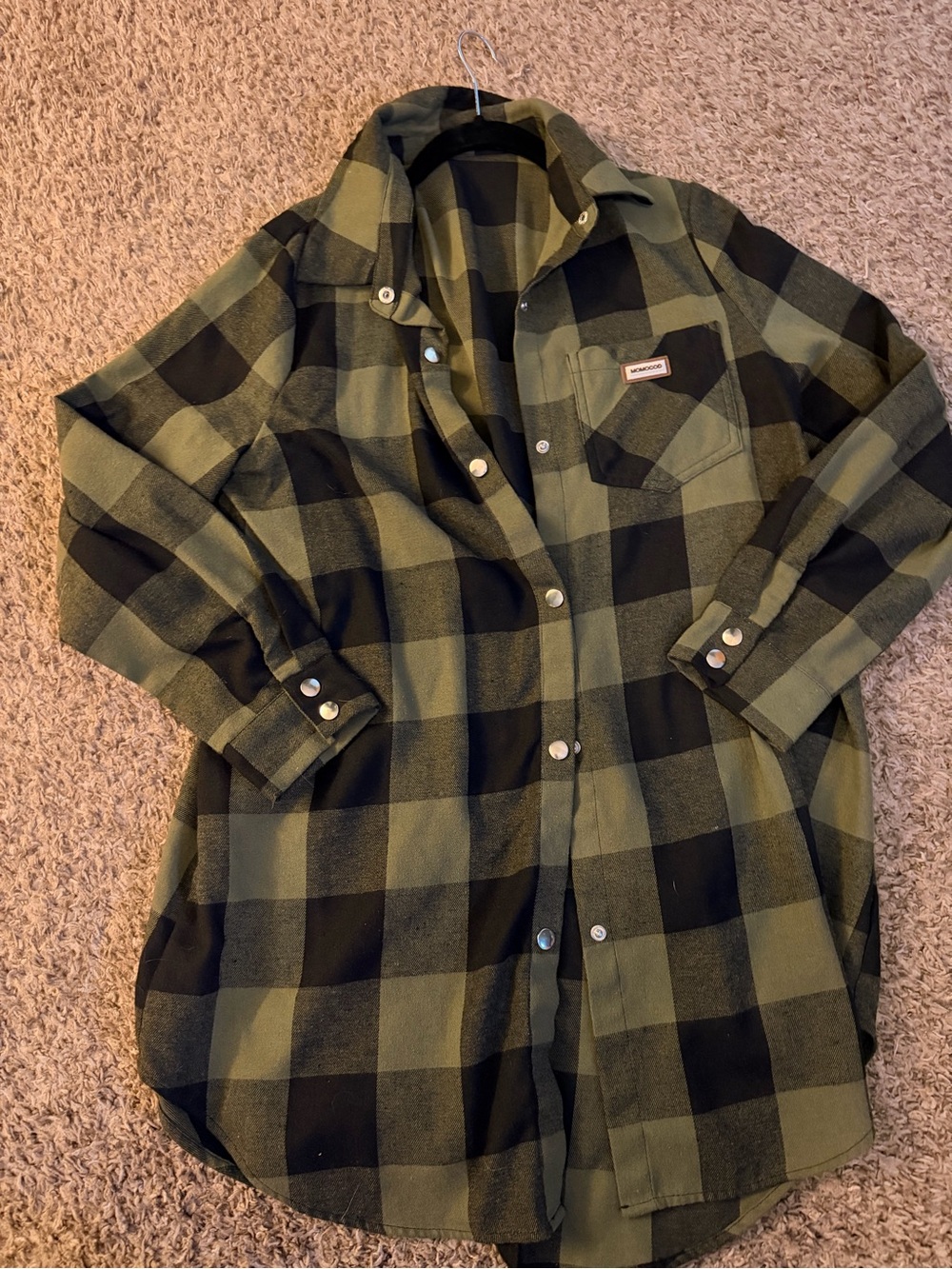 Women’s Olive & Black Plaid Button-Up Shirt